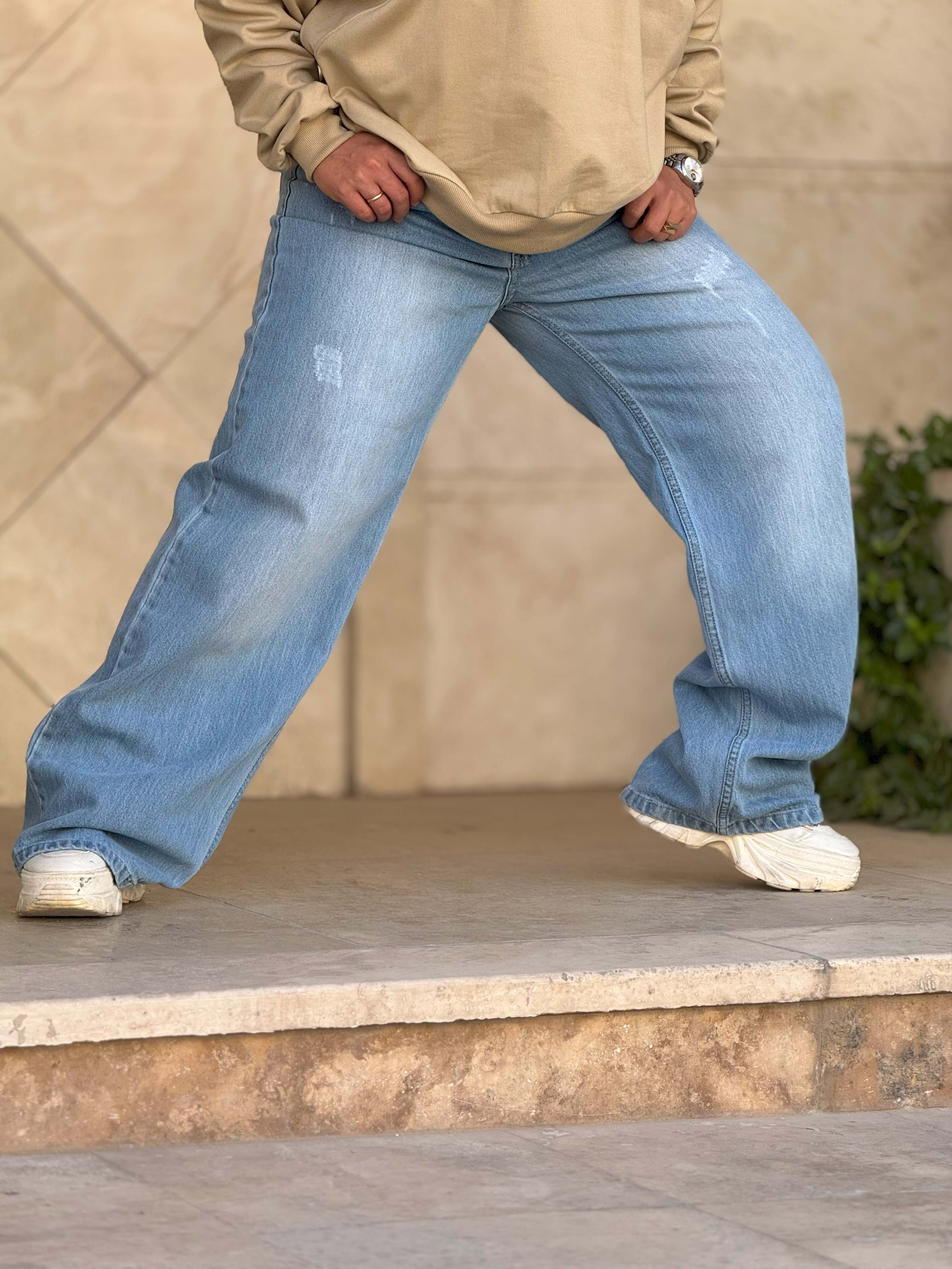 شلوار جین فول بگ آبی روشن زنانه قد بلند