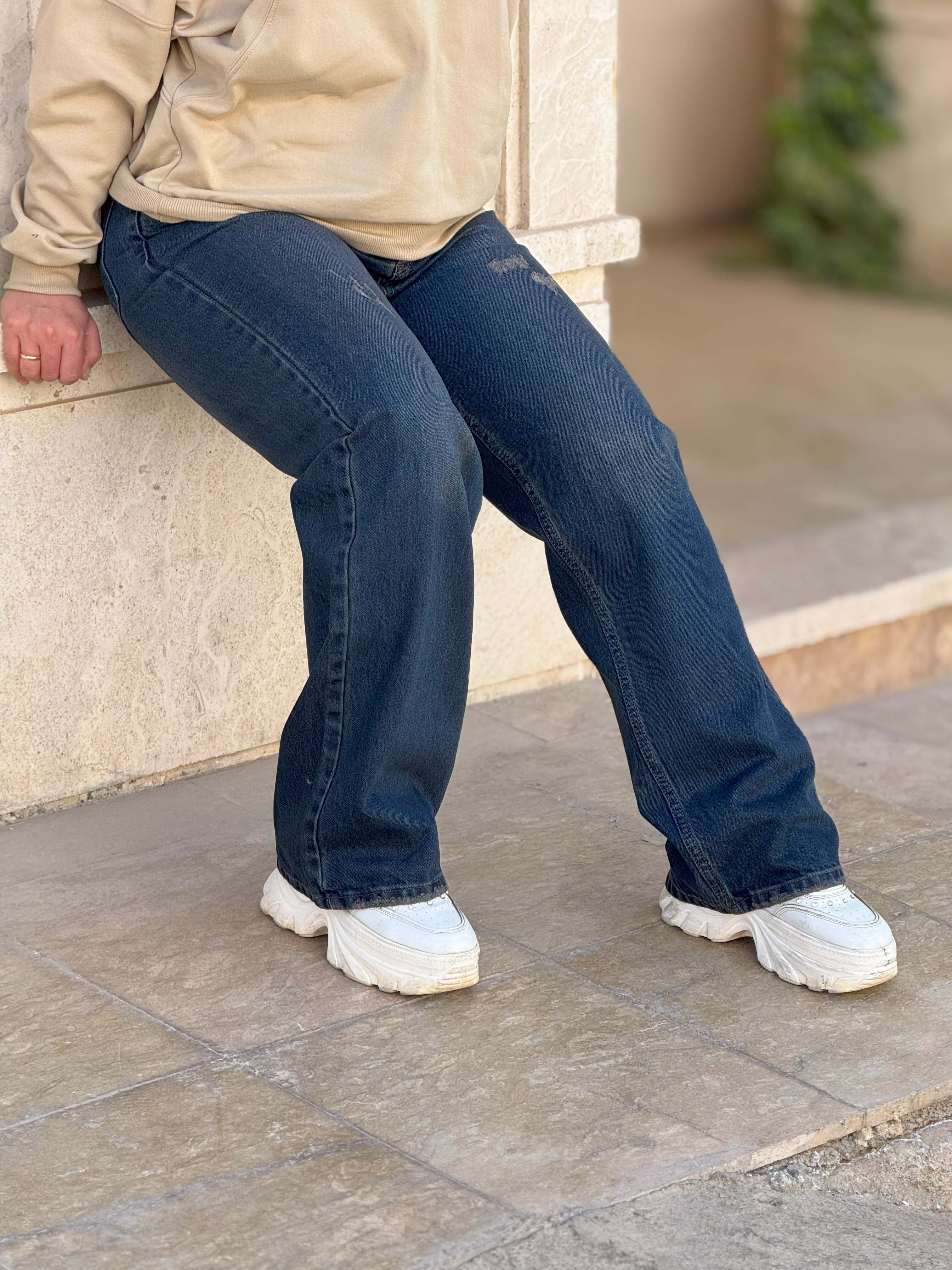 شلوار جین فول بگ زنانه سرمه‌ای زاپدارقد بلند ترند