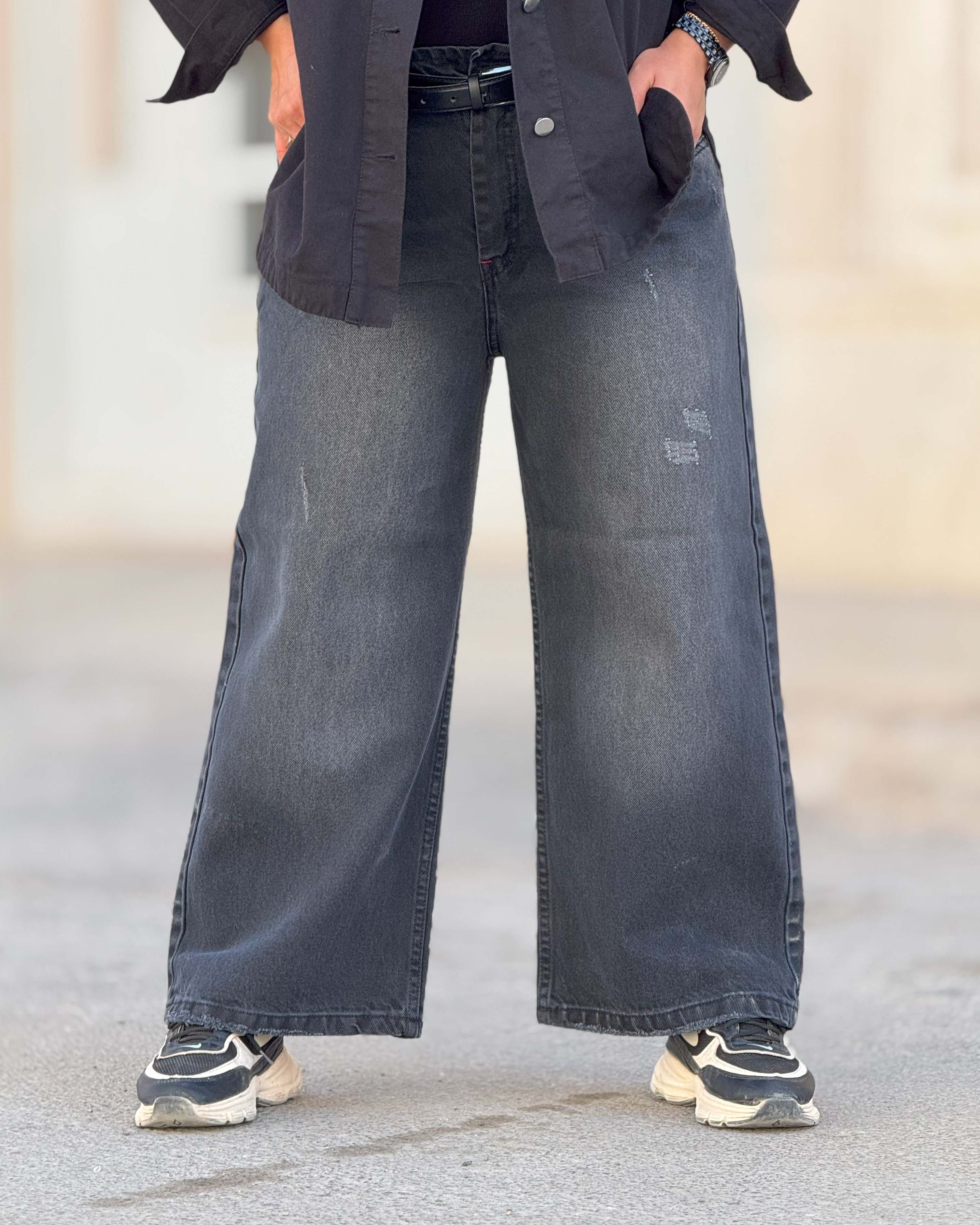 شلوار جین بگ زنانه مشکی شست  قد ۹۰